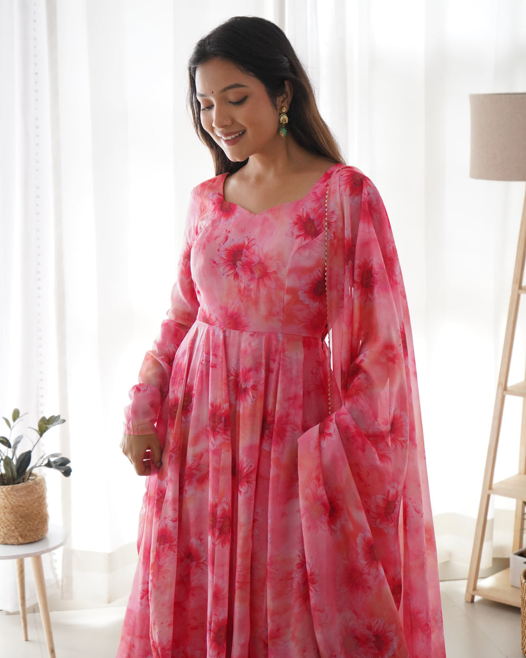 Pure Soft Organza Gown With Huge Flair, Dupatta & Pant