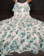 Anveri Stylish Women’s Floral Printed Net Gown with Puff Sleeves