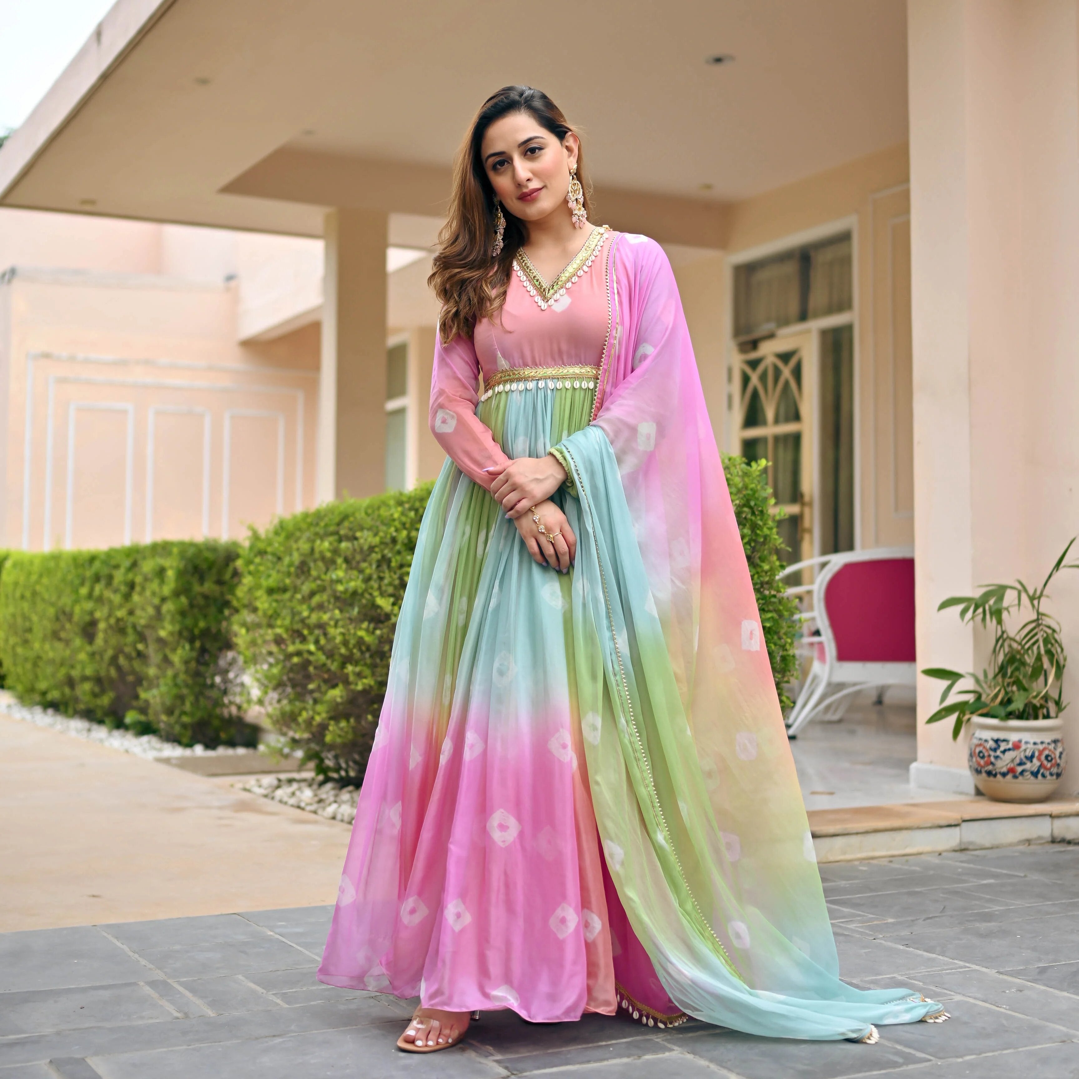 Graceful Multicolor Pastel Anarkali Ensemble