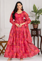 Elegant Floral Red Georgette Anarkali Gown for Women