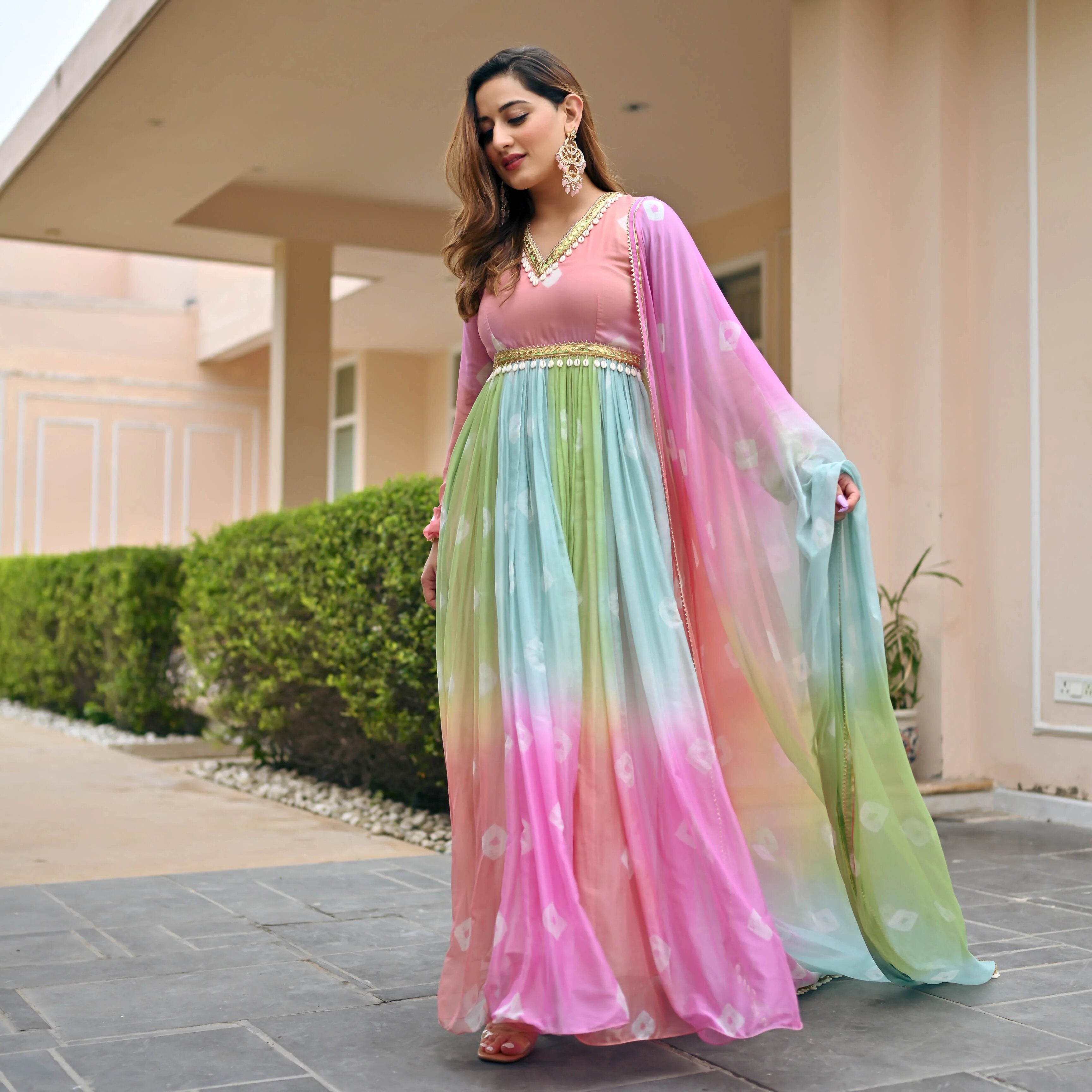 Graceful Multicolor Pastel Anarkali Ensemble
