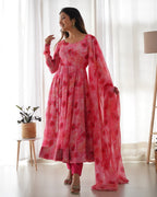 Pure Soft Organza Gown With Huge Flair, Dupatta & Pant