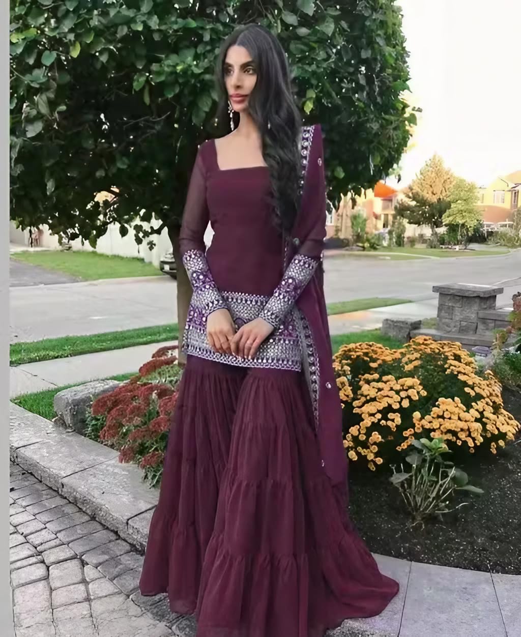 Anveri Women Kurta Palazzo Set with Dupatta | Embroidered Party Wear Ethnic Suit