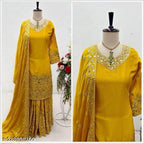 Elegant Embroidered Yellow Kurta Sharara Set with Dupatta for Women