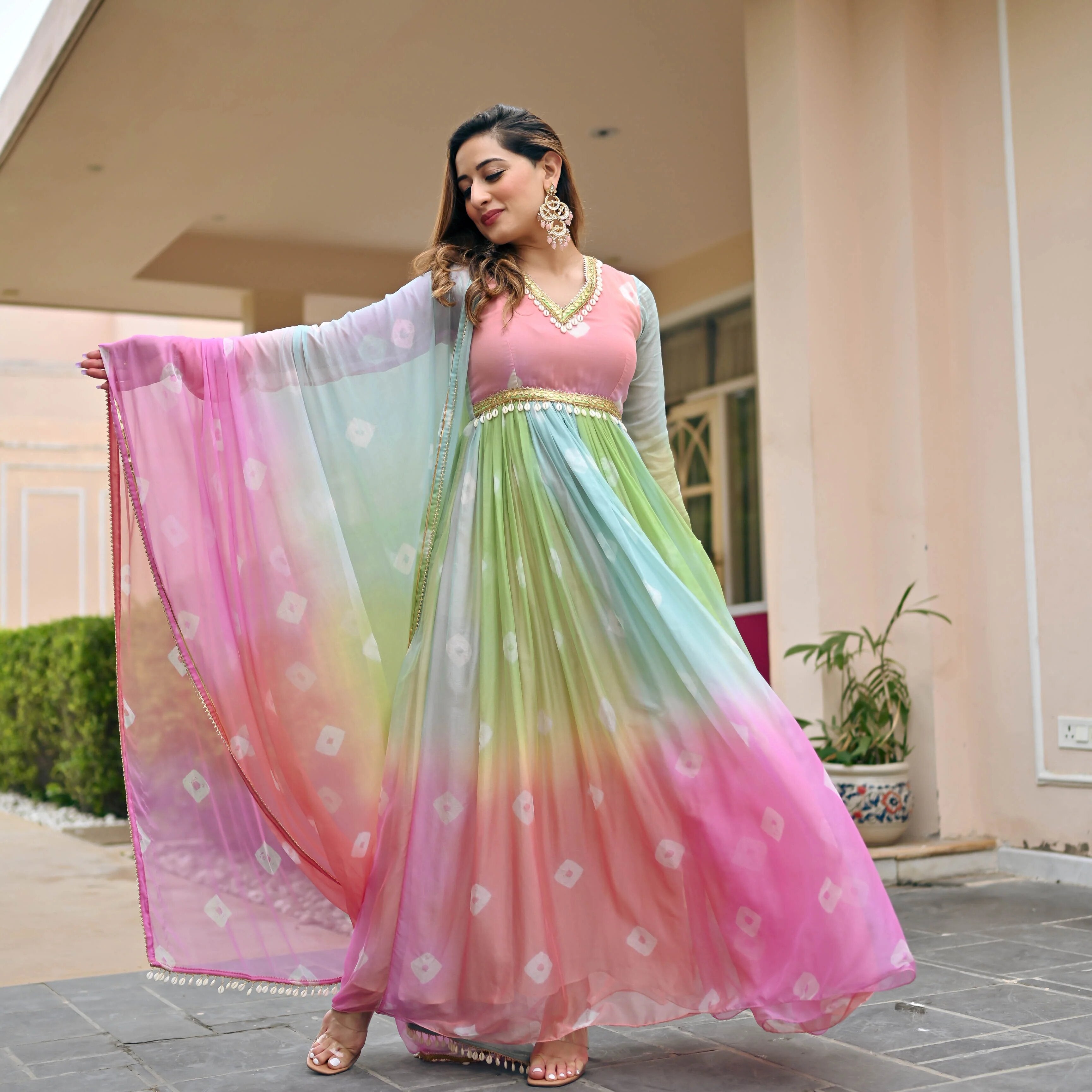 Graceful Multicolor Pastel Anarkali Ensemble