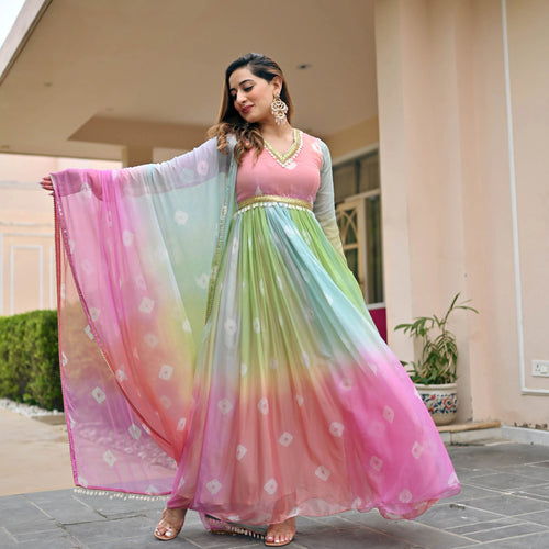Graceful Multicolor Pastel Anarkali Ensemble