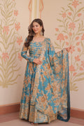 Women Floral Printed Anarkali Gown with Dupatta | Ethnic Festive Wear Long Flared Dress for Wedding, Party & Festival