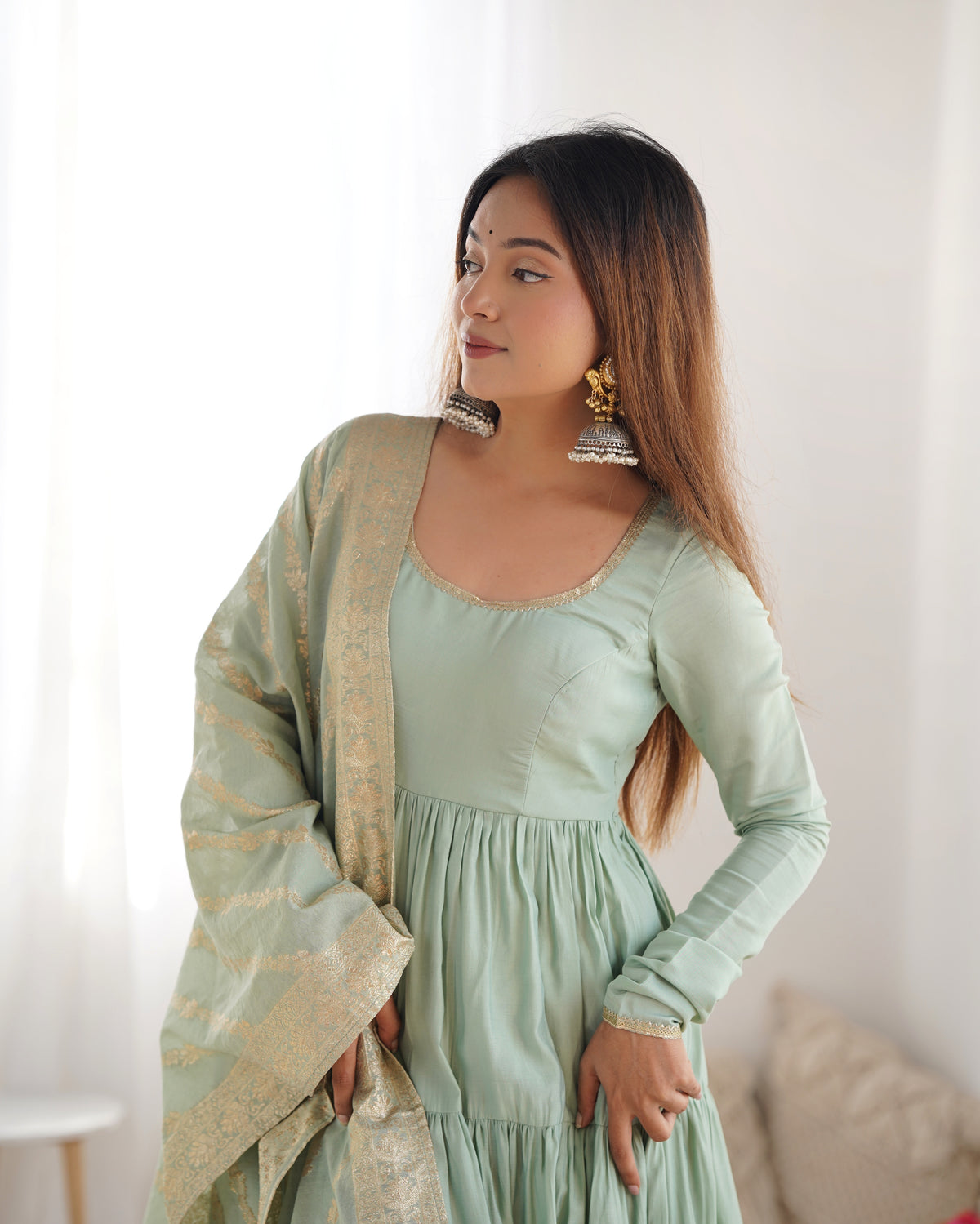 ANVERI TEXTILES Women’s Anarkali Kurta Set with Dupatta | Flared Ethnic Wear Set for Festive, Wedding & Party Occasions