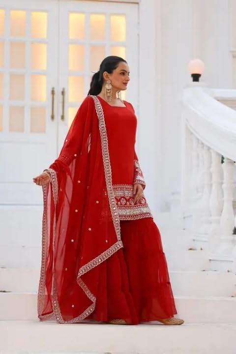 Anveri Women  Kurta Palazzo Set with Dupatta | Embroidered Party Wear Ethnic Suit