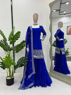 Anveri Women Kurta Palazzo Set with Dupatta | Embroidered Party Wear Ethnic Suit