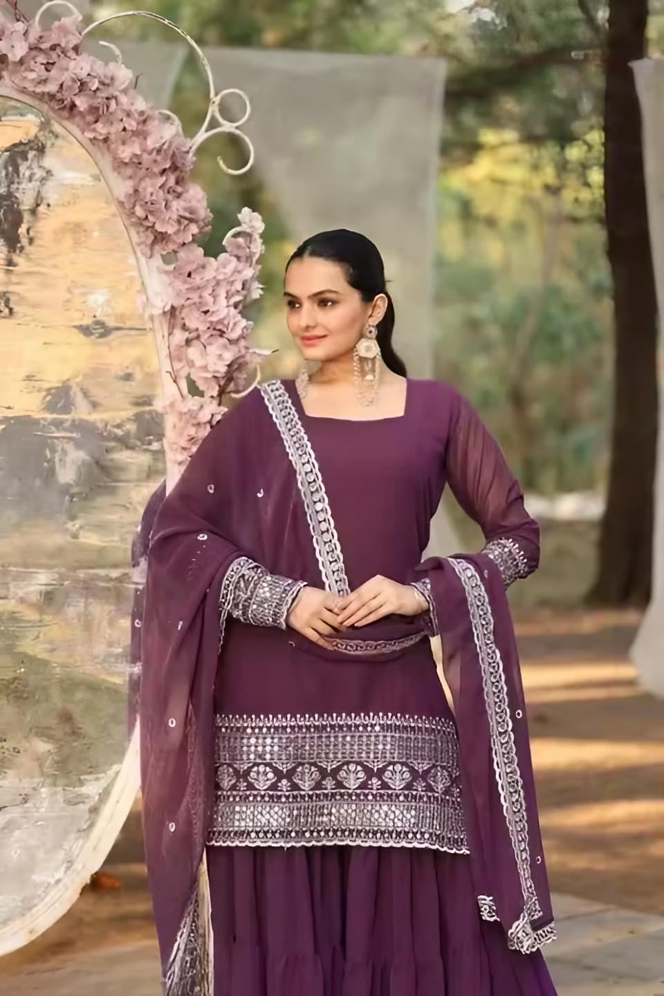 Anveri Women Kurta Palazzo Set with Dupatta | Embroidered Party Wear Ethnic Suit
