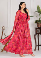 Elegant Floral Red Georgette Anarkali Gown for Women