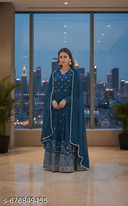Anveri King Women Embroidered Anarkali Gown with Dupatta | Party Wear Long Dress | Festival