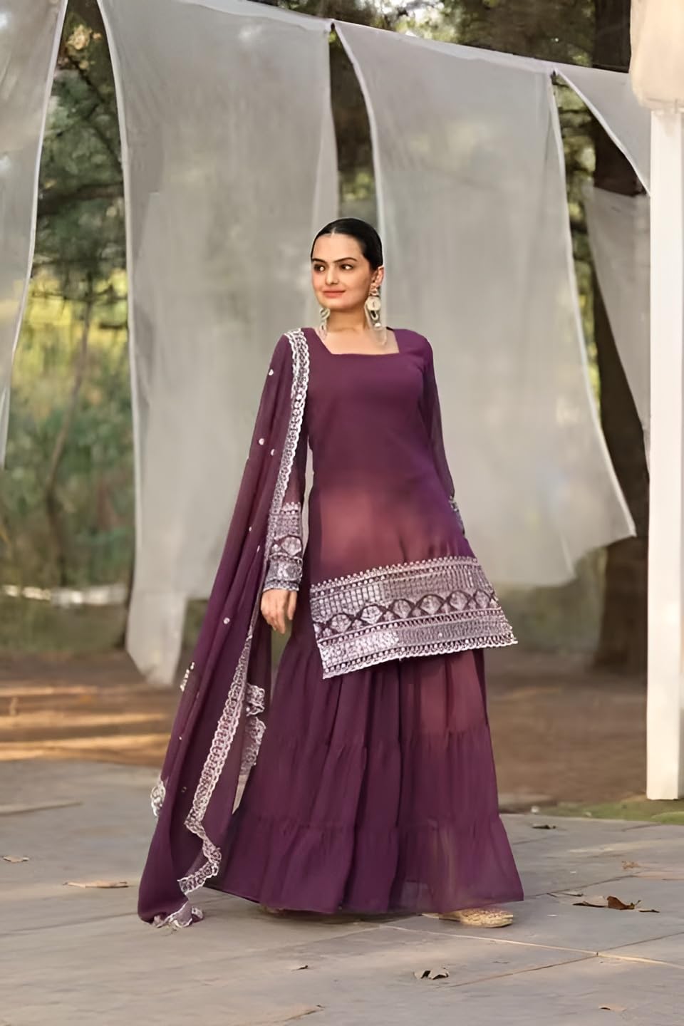 Anveri Women Kurta Palazzo Set with Dupatta | Embroidered Party Wear Ethnic Suit