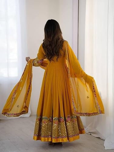 anveri Women's Embroidered Faux Georgette Anarkali Gown with Dupatta | Party Wear Ethnic Gown Set