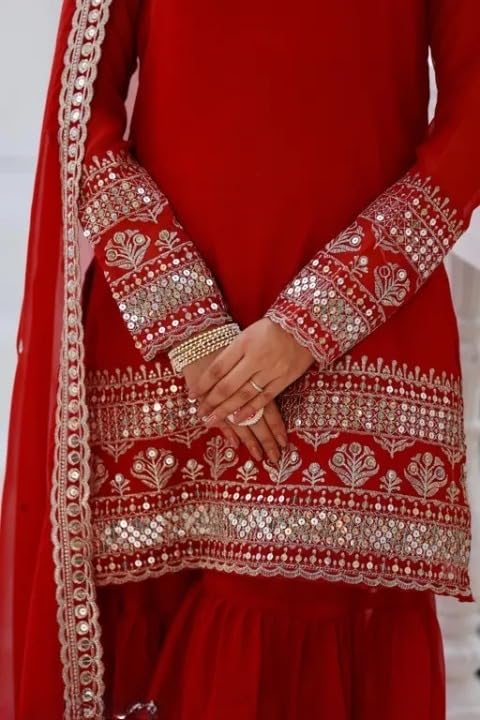 Anveri Women  Kurta Palazzo Set with Dupatta | Embroidered Party Wear Ethnic Suit