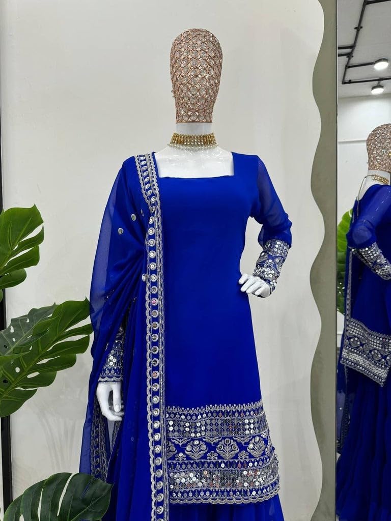 Anveri Women Kurta Palazzo Set with Dupatta | Embroidered Party Wear Ethnic Suit