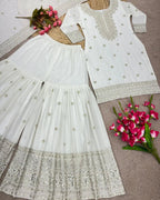 Royal White Embellished Sharara Set with Dupatta