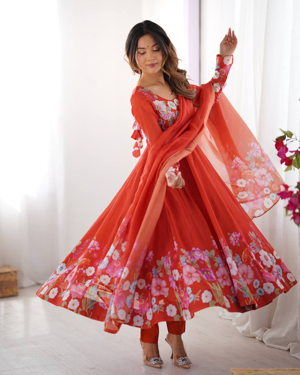 Women’s Floral Printed Anarkali Kurta with Dupatta