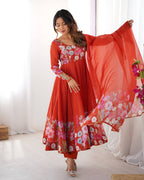 Women’s Floral Printed Anarkali Kurta with Dupatta