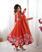 Women’s Floral Printed Anarkali Kurta with Dupatta