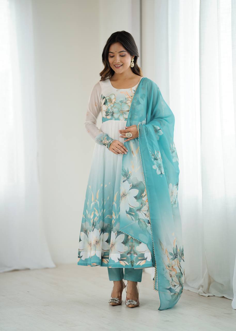 Women’s Floral Printed Anarkali Kurta Pant Dupatta Set | Elegant Ethnic Wear Suit Set for Festive, Wedding & Party Wear