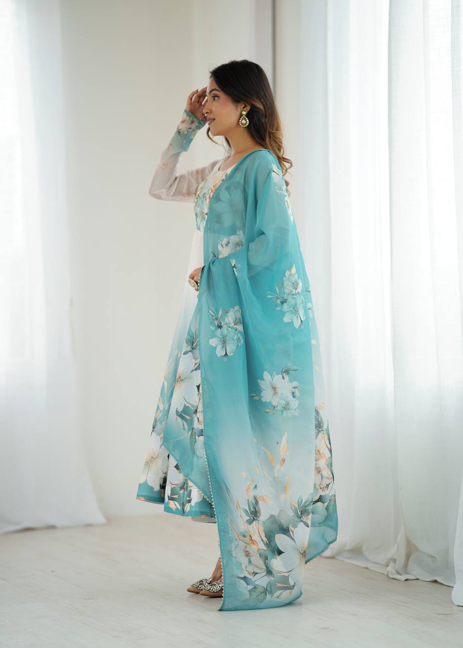 Women’s Floral Printed Anarkali Kurta Pant Dupatta Set | Elegant Ethnic Wear Suit Set for Festive, Wedding & Party Wear