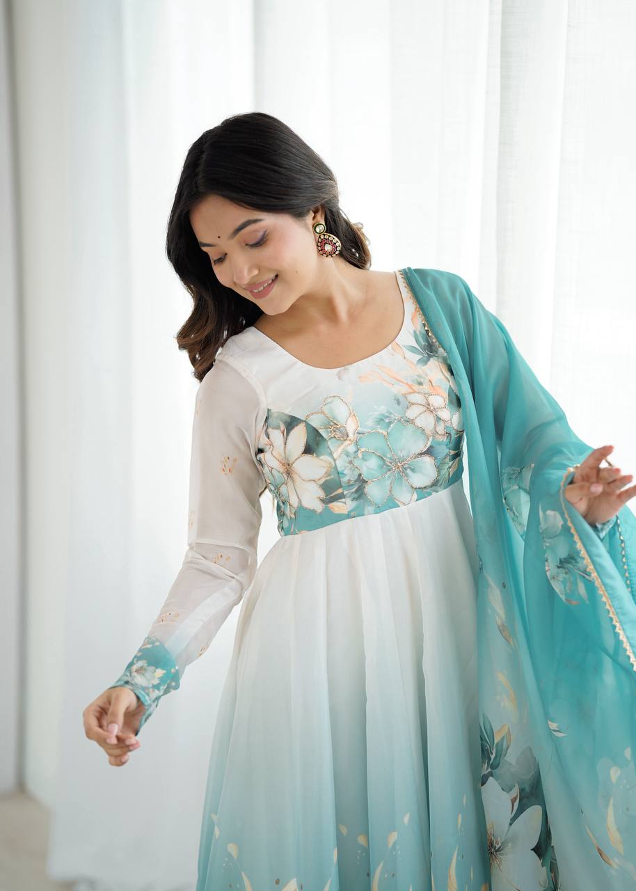 Women’s Floral Printed Anarkali Kurta Pant Dupatta Set | Elegant Ethnic Wear Suit Set for Festive, Wedding & Party Wear