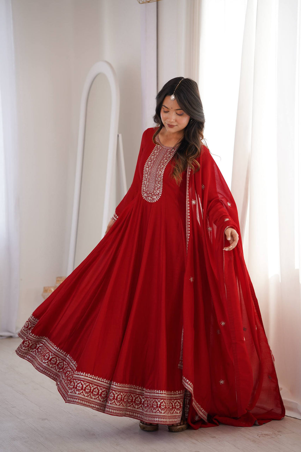 ANVERI TEXTILES Women’s Embroidered Anarkali Kurta Set with Dupatta | Traditional Ethnic Three Piece Suit for Festive & Party Wear