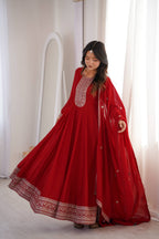 ANVERI TEXTILES Women’s Embroidered Anarkali Kurta Set with Dupatta | Traditional Ethnic Three Piece Suit for Festive & Party Wear