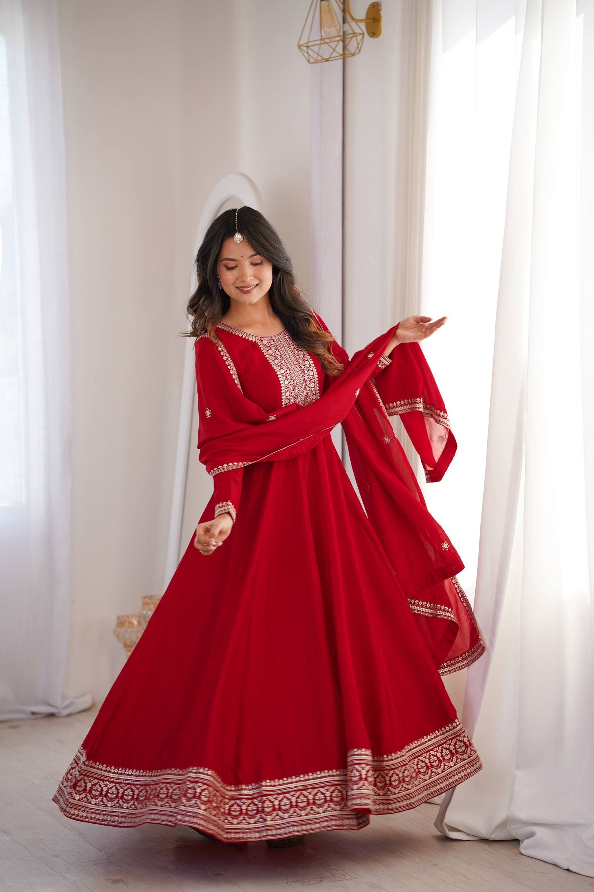 ANVERI TEXTILES Women’s Embroidered Anarkali Kurta Set with Dupatta | Traditional Ethnic Three Piece Suit for Festive & Party Wear