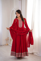 ANVERI TEXTILES Women’s Embroidered Anarkali Kurta Set with Dupatta | Traditional Ethnic Three Piece Suit for Festive & Party Wear