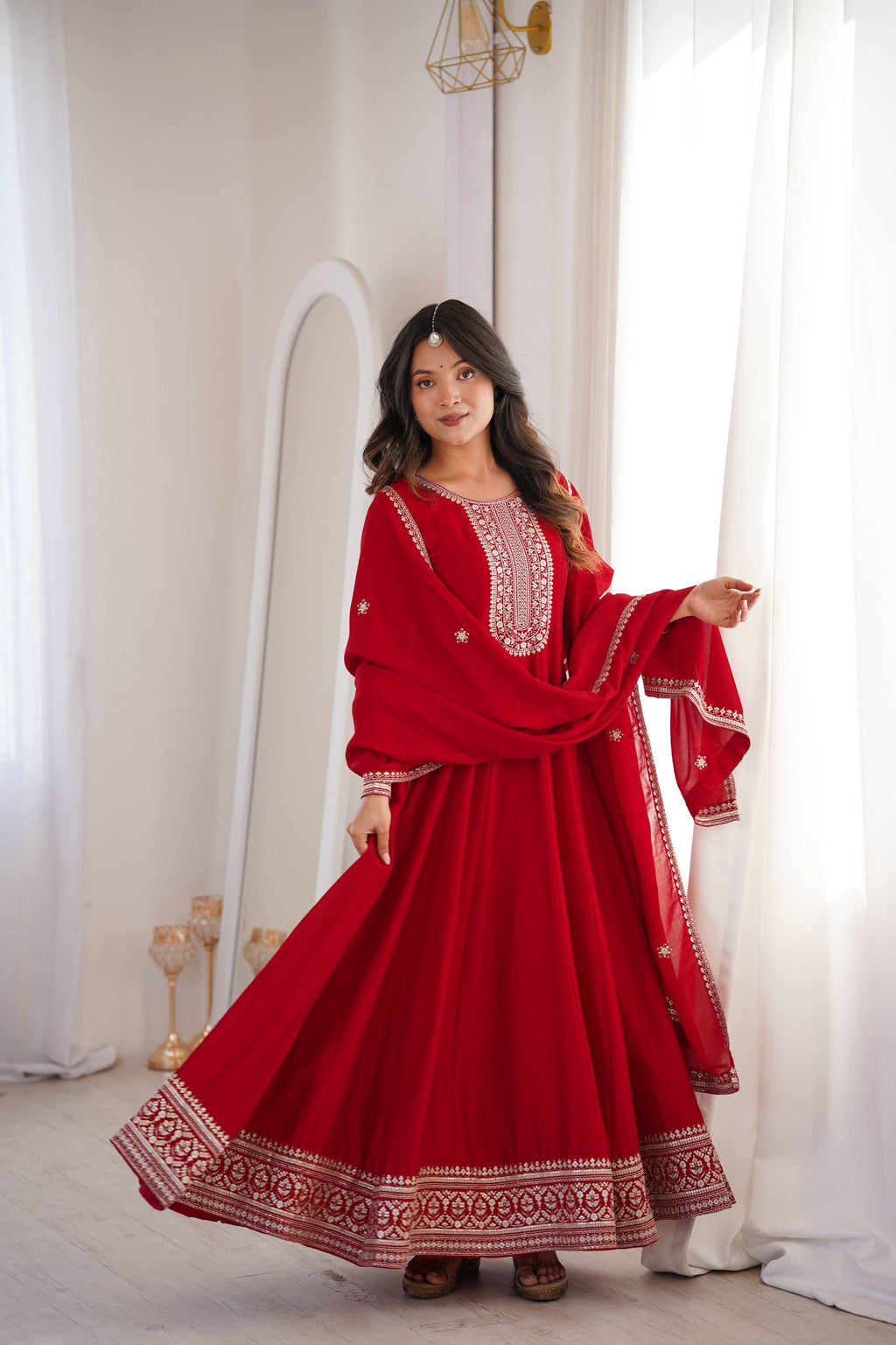 ANVERI TEXTILES Women’s Embroidered Anarkali Kurta Set with Dupatta | Traditional Ethnic Three Piece Suit for Festive & Party Wear