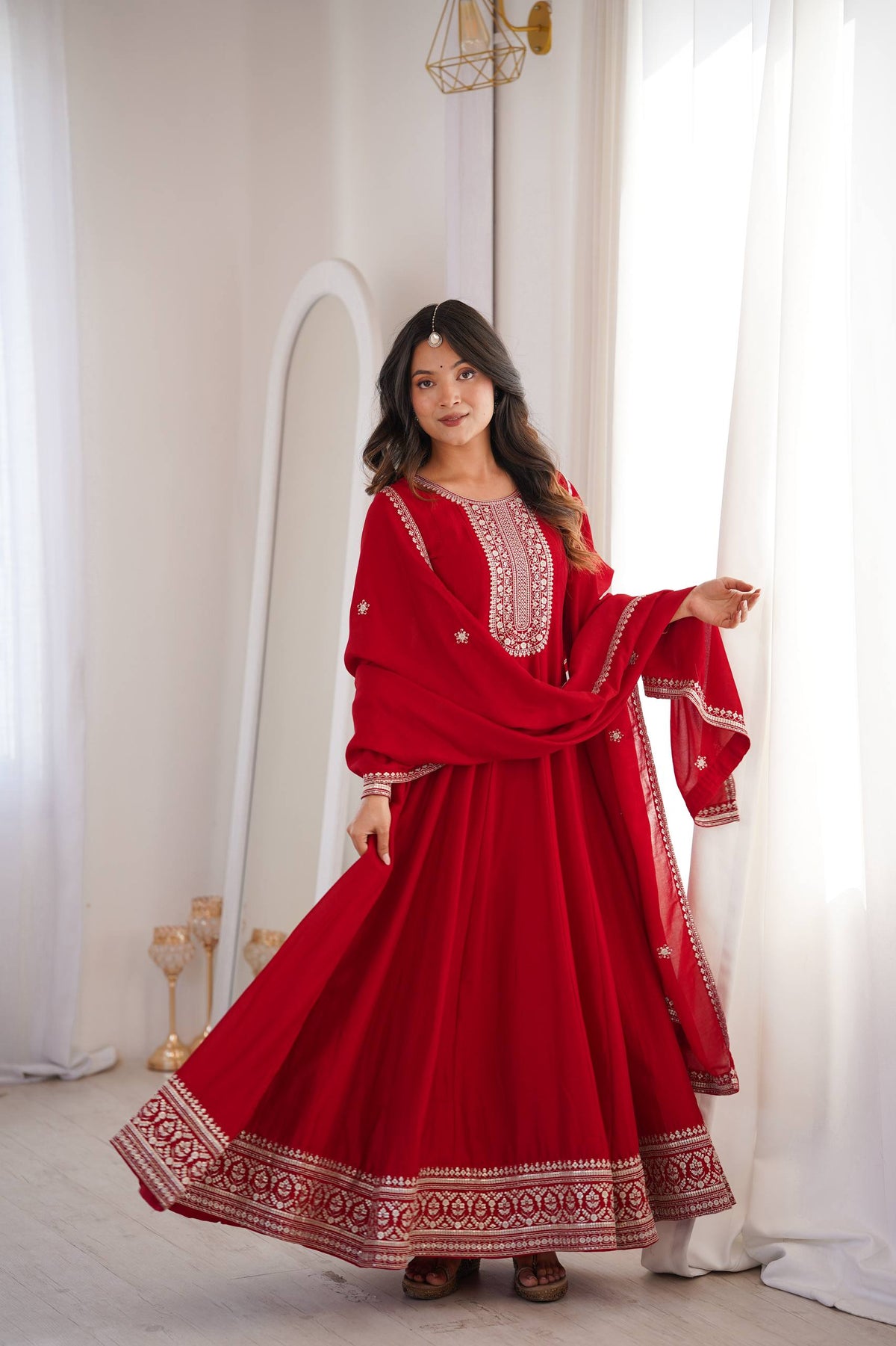 ANVERI TEXTILES Women’s Embroidered Anarkali Kurta Set with Dupatta | Traditional Ethnic Three Piece Suit for Festive & Party Wear