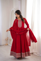 ANVERI TEXTILES Women’s Embroidered Anarkali Kurta Set with Dupatta | Traditional Ethnic Three Piece Suit for Festive & Party Wear