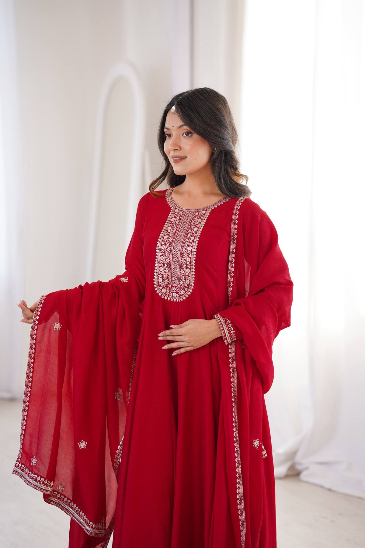 ANVERI TEXTILES Women’s Embroidered Anarkali Kurta Set with Dupatta | Traditional Ethnic Three Piece Suit for Festive & Party Wear