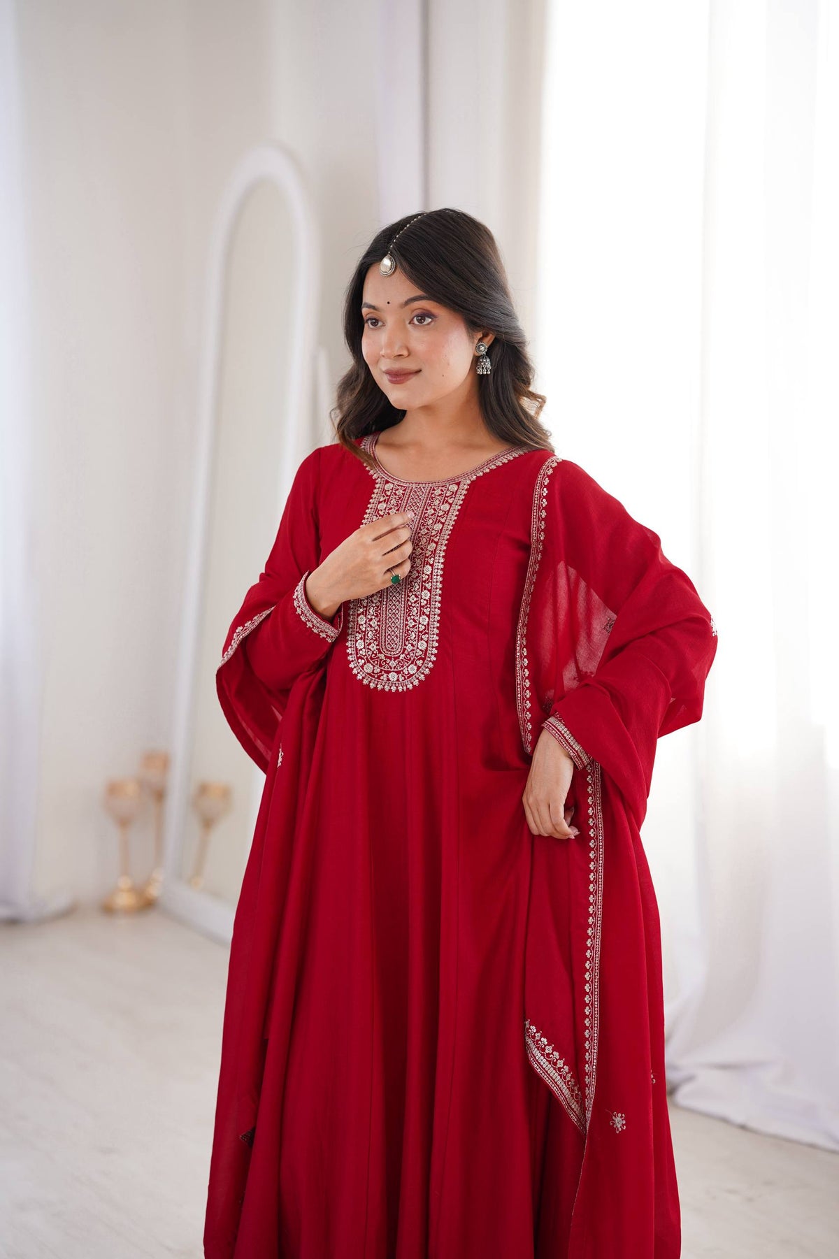 ANVERI TEXTILES Women’s Embroidered Anarkali Kurta Set with Dupatta | Traditional Ethnic Three Piece Suit for Festive & Party Wear