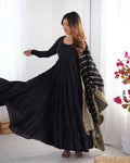 Women’s Black Anarkali Dress with Embroidered Dupatta