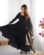 Women’s Black Anarkali Dress with Embroidered Dupatta