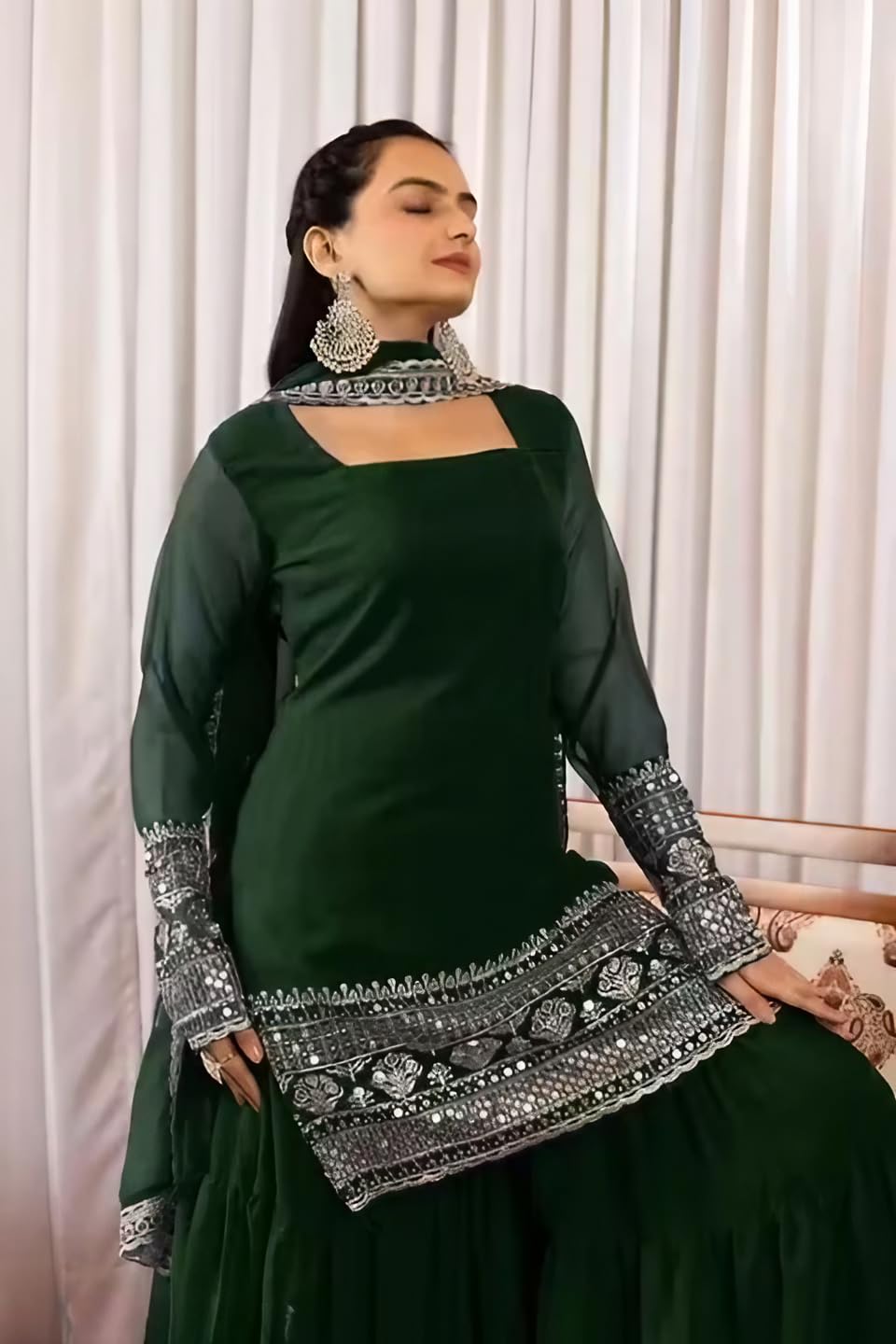 Women Kurta Palazzo Set with Dupatta | Embroidered Party Wear Ethnic Suit