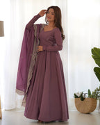 Women’s Elegant Solid Anarkali Kurta Set with Embroidered Dupatta | Long Flared Anarkali Suit for Festive & Party Wear