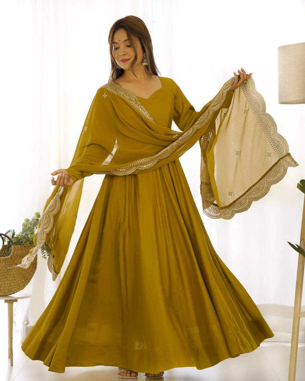Women’s Anarkali Suit Set with Dupatta | Floor Length Anarkali Dress with Embroidered Border | Ethnic Festive Wear