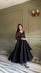 ANVERI TEXTILES Women’s Embroidered Anarkali Kurta Set | Full Flared Ethnic Dress with Sequin Detailing for Festive & Party Wear