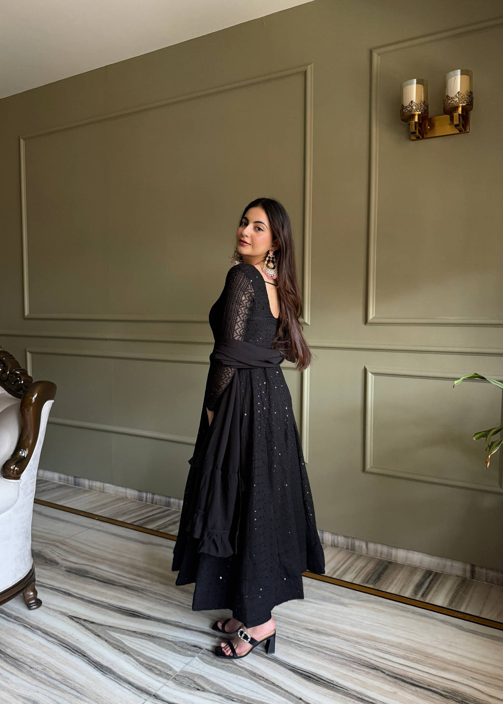 ANVERI TEXTILES Women’s Embroidered Anarkali Kurta Set | Full Flared Ethnic Dress with Sequin Detailing for Festive & Party Wear