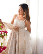 ANVERI TEXTILES Women’s Elegant Printed Anarkali Dress with Dupatta | Ethnic Flared Kurta Set for Festive & Wedding Wear