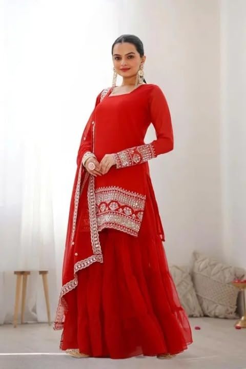 Anveri Women  Kurta Palazzo Set with Dupatta | Embroidered Party Wear Ethnic Suit