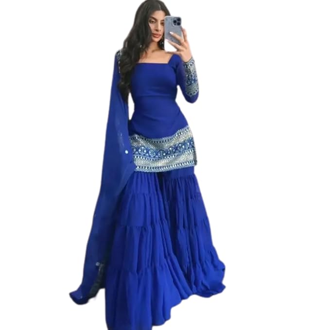 Anveri Women Kurta Palazzo Set with Dupatta | Embroidered Party Wear Ethnic Suit