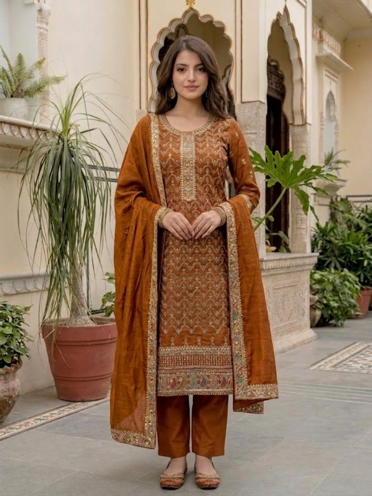 Women’s Embroidered Straight Kurta Pant Set with Dupatta | Elegant Ethnic Wear
