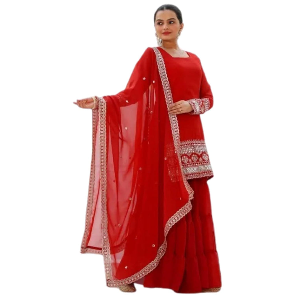 Anveri Women  Kurta Palazzo Set with Dupatta | Embroidered Party Wear Ethnic Suit