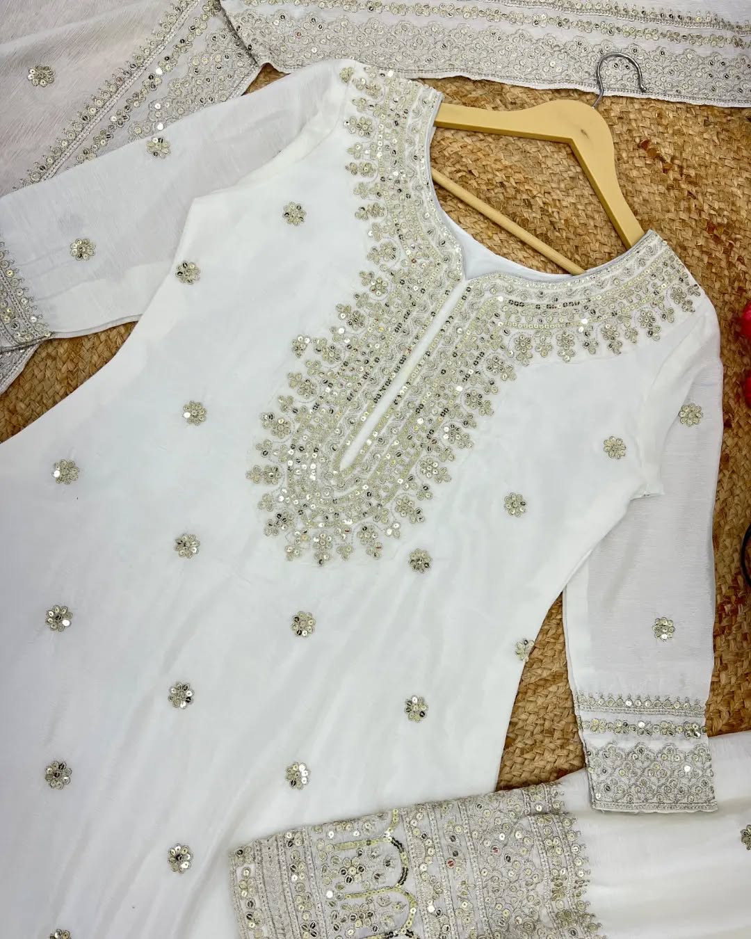 Royal White Embellished Sharara Set with Dupatta